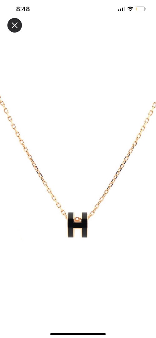HERMES Lacquered Gold Pop H Pendant Necklace Black 1312036 | FASHIONPHILE