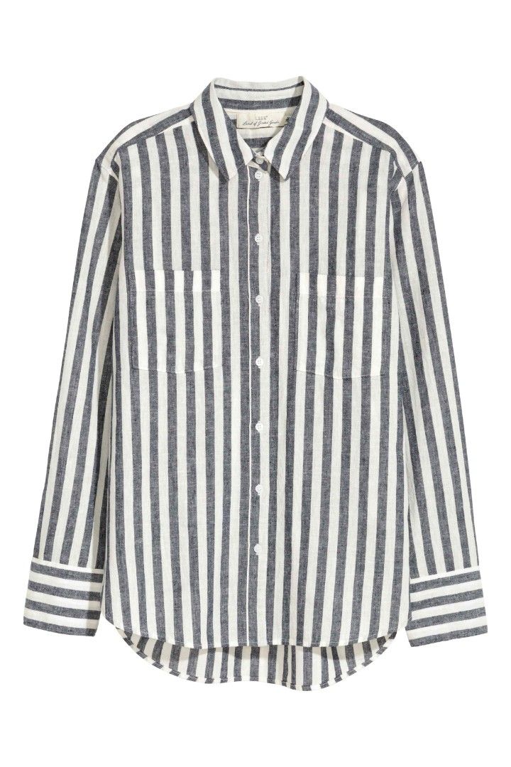 H&M Striped Linen Shirt, Women's Fashion, Tops, Shirts on Carousell