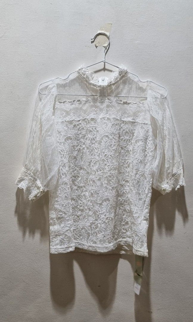 Hopeshow Lace Top with Tags (Category: Blouses) located in Paranaque City. Submitted by mediumcloset (Listing ID 1227918185, Image 1). Description: Authentic, brand new with tags, never used, no damage nor flaws- Hopeshow white lace top, medium. Fits EU 36-38 perfectly. Super cute, K-fashion/K-pop style, makes one look youthful for that innocent/angelic look. Bought in Zalora for P999 + shipping. Selling for P800. Reason for selling: Weight loss,