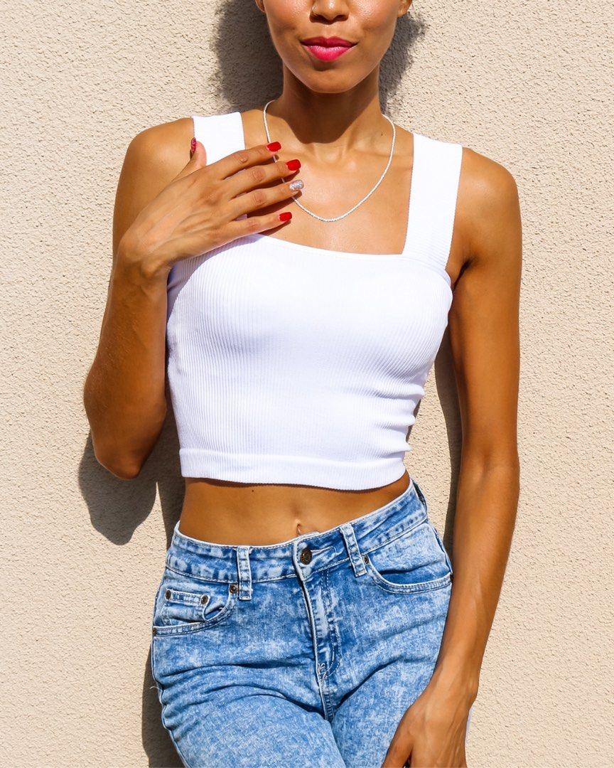 White square neck online spaghetti strap top