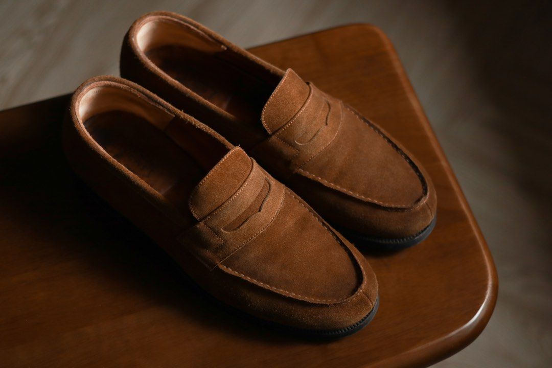 JM Weston Tan Brown Suede Loafers 180 Moccasins, Men's Fashion ...