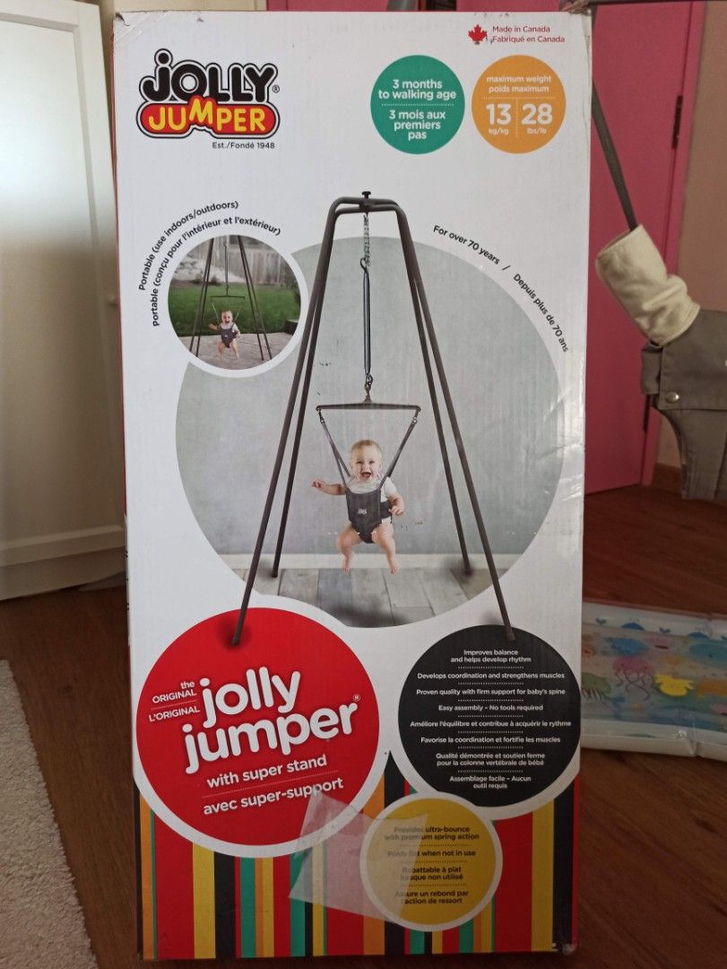 Jolly Jumper with Super Stand (with box, extra jumping mat & arm protectors), Babies & Kids