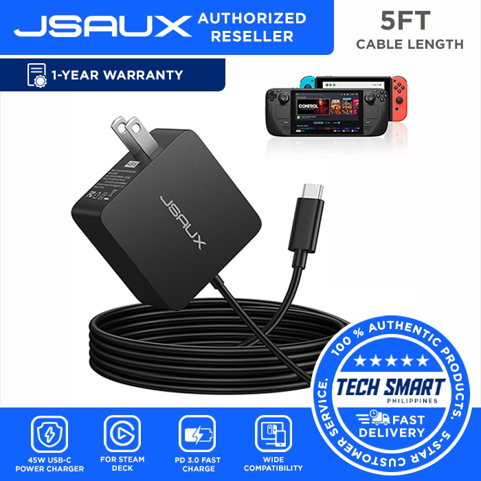 JSAUX 45W USB-C Power Delivery Charger, Intelligent Output Adjustment,  Compatible with Steam Deck, Switch