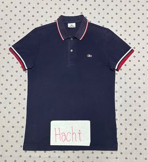 Lacoste Twin Tipped Polo Shirt with Tricolor Logo Navy