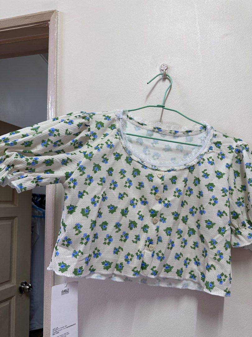 2023 Women's New Product Bubble Sleeve Short Shirt High Waist