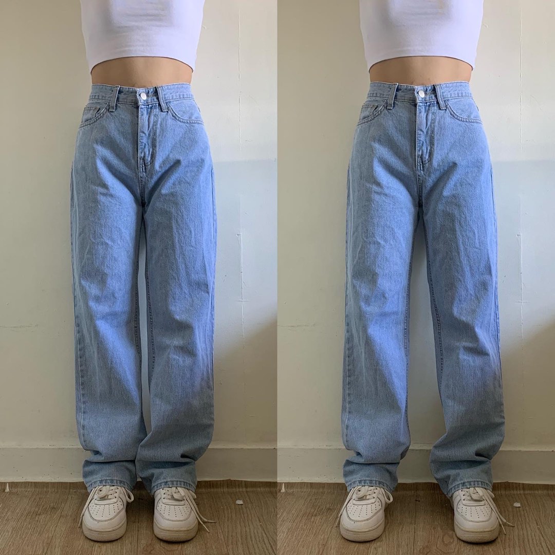 Lightwashed straight cut baggy jeans, Women's Fashion, Bottoms, Jeans