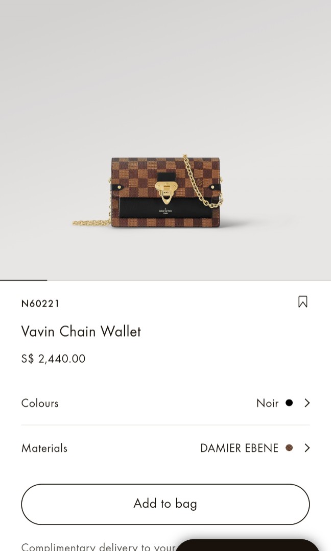 Louis Vuitton Vavin chain wallet (N60221) in 2023