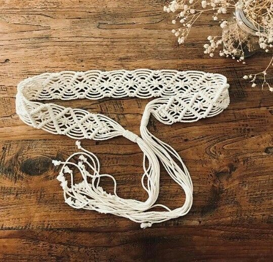 MACRAME BELT (Category: Belts) located in Mandaue City. Submitted by pearldragon14 (Listing ID 1228004135, Image 1). Description: This is a cute macramé belt that is sure to bring a bit of boho vibe into any outfit! Available colors: White/Cream/brown.