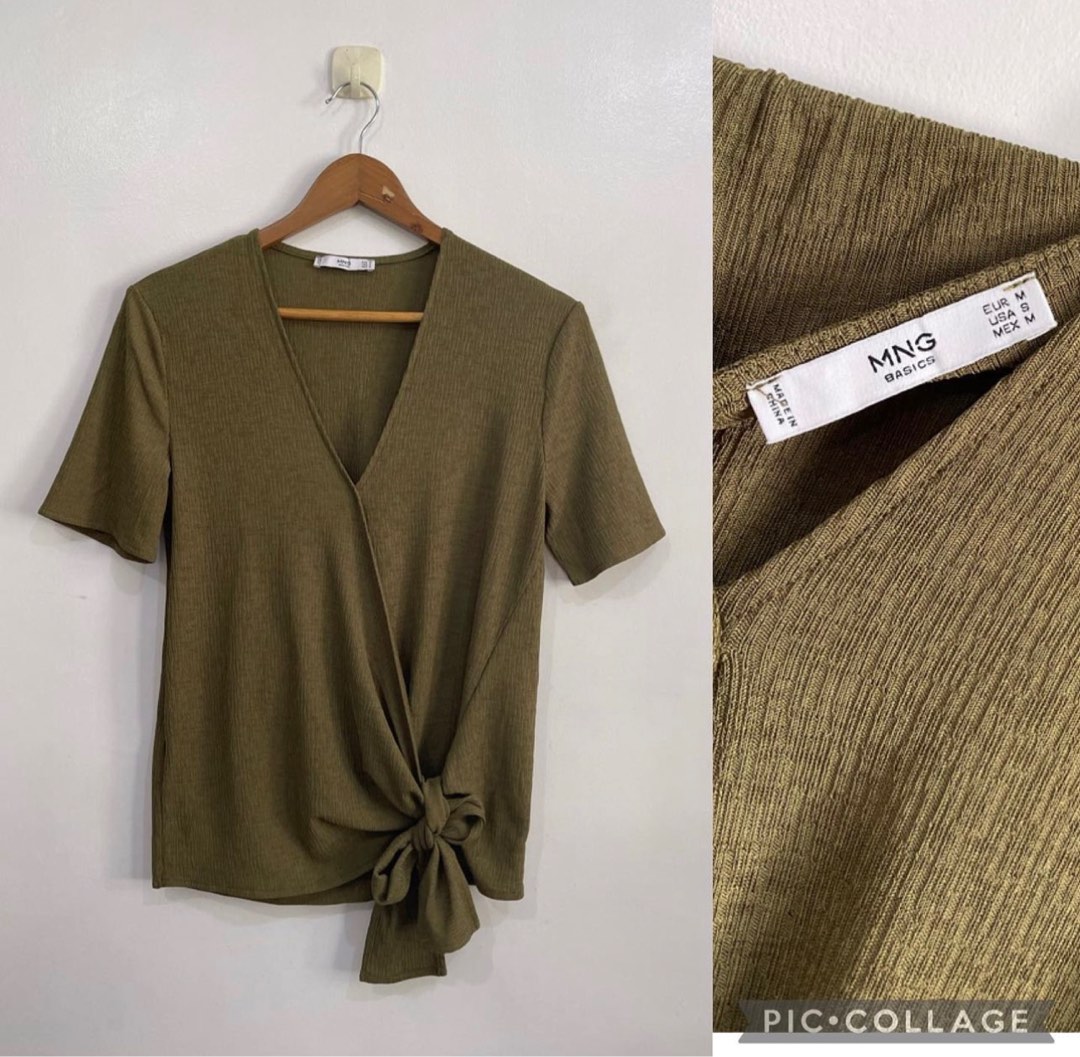 Mango Olive Green Wrap Top on Carousell