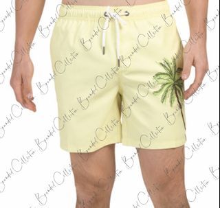 Men Yellow Palm Printed Swim Shorts