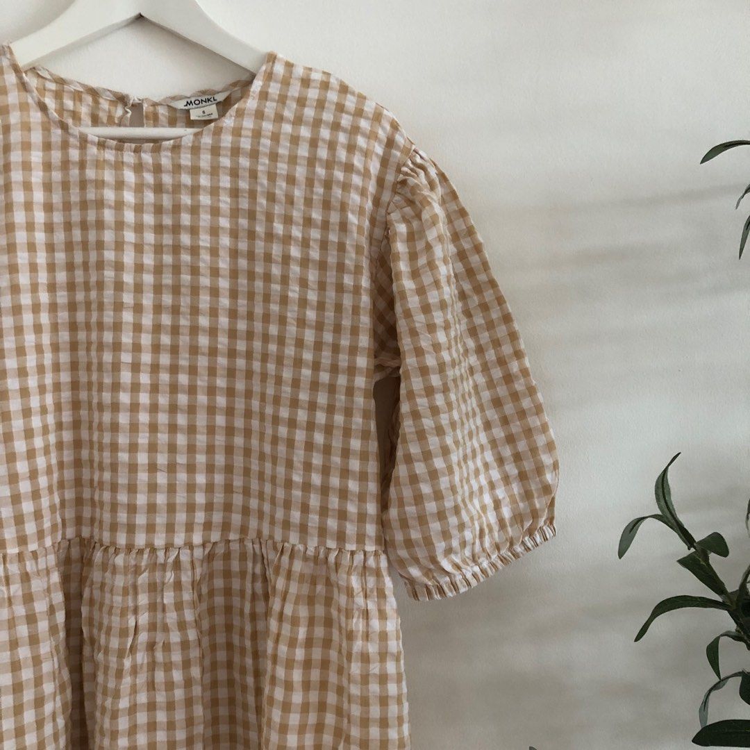 MONKI beige gingham checks midi dress, Women's Fashion, Dresses & Sets,  Dresses on Carousell