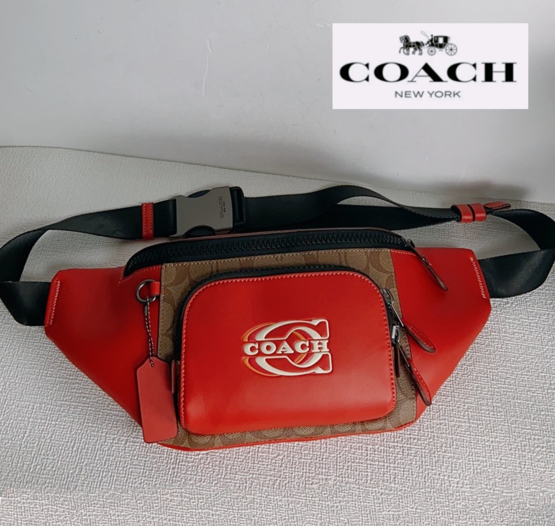 New Coach Original Red Khaki Signature Collection TRACK BELT BAG IN