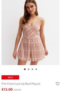 NEW LOOK Pink Check Lace Up Back Playsuit