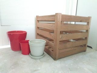 Wooden planter and pots
