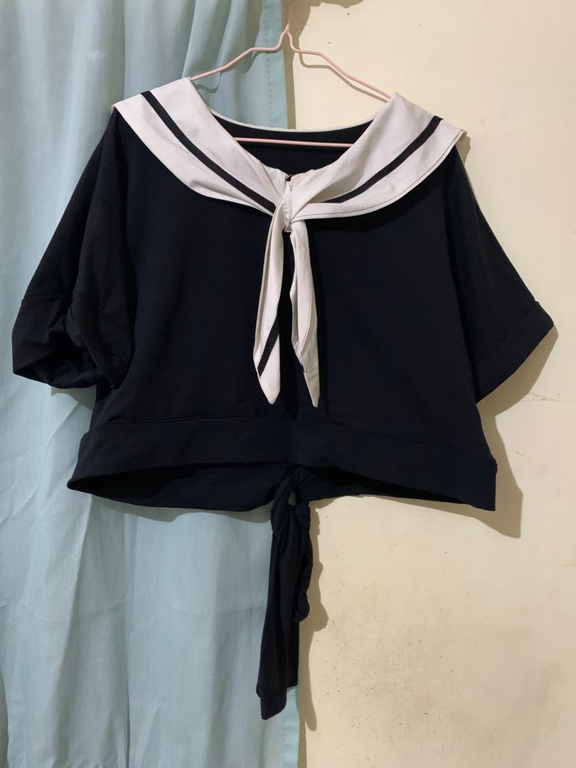 Plus size cosplay school girl top blouse shirt navy blue seifuku on Carousell