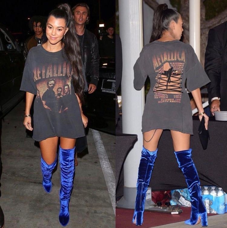 Blue thigh high boots outfit shop