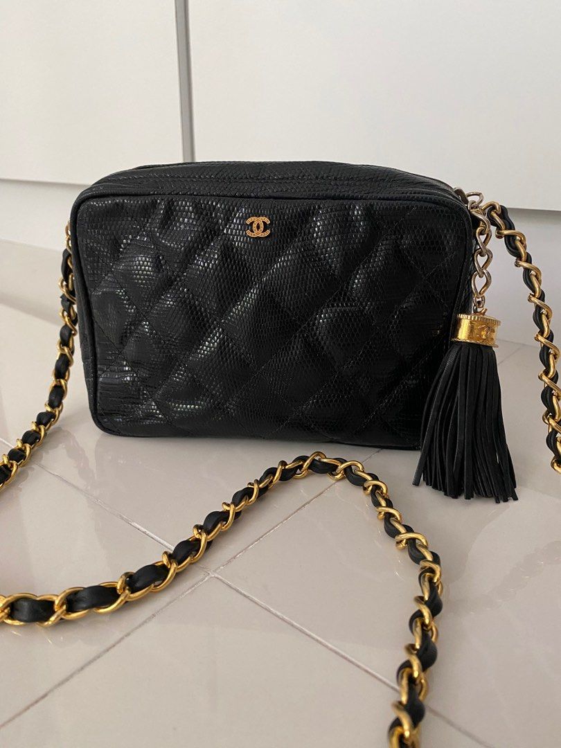 Authentic Chanel Vintage Rare Black Lizard Camera Bag – Marta's of