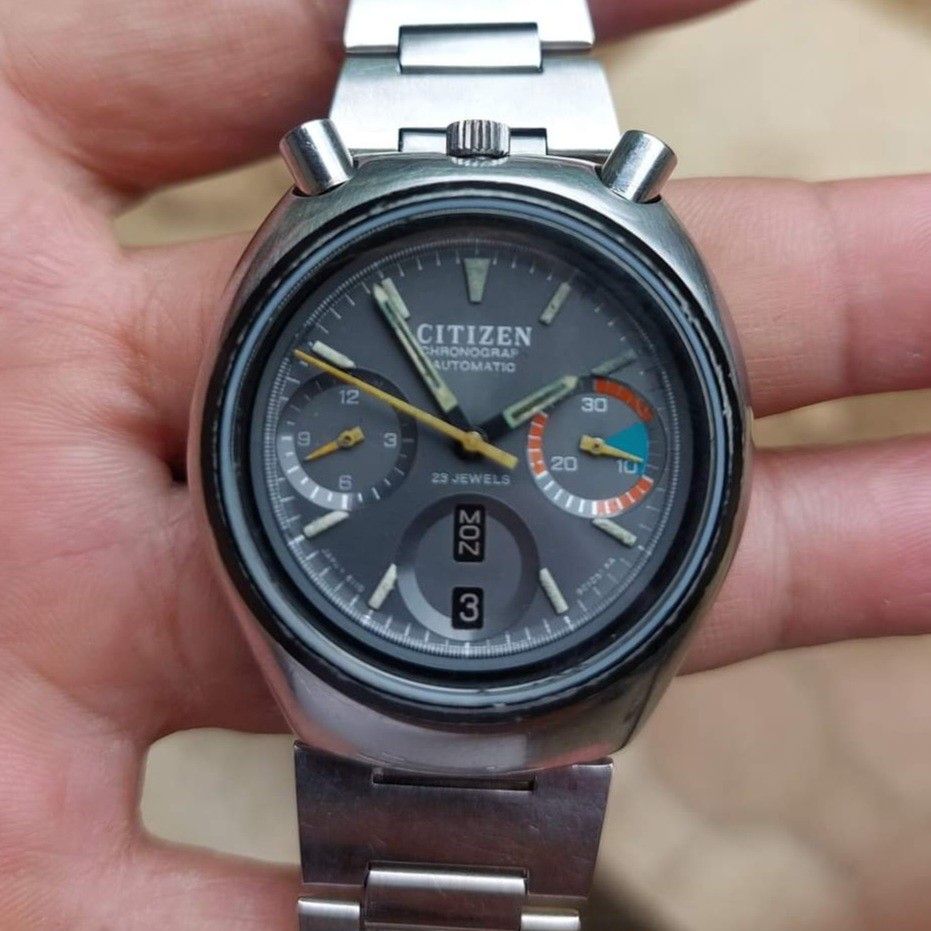 Montre Chronographe Automatique Citizen Bullhead Vintage - Bracelet Cuir - Occasion