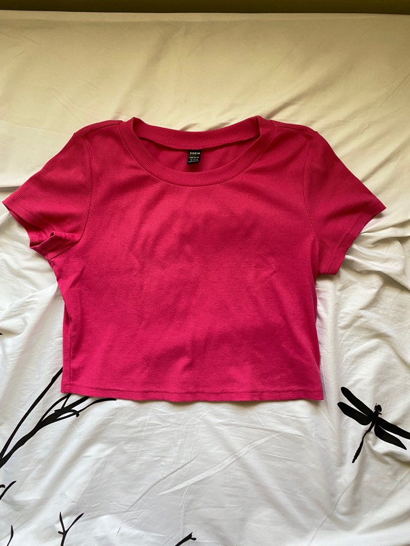 SHEIN RIBBED HOT PINK BABY TEE, Women's Fashion, Tops, Shirts on Carousell