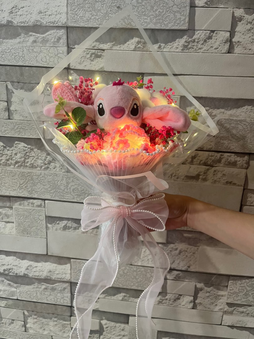 Stitch Angel Pink Stitch Flower Bouquet Crochet Flower Bouquet Birthday