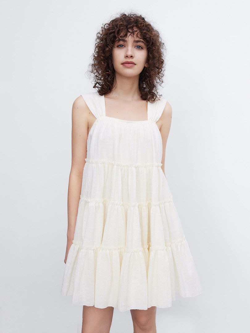 Urban Revivo Cream Babydoll Dress, Women's Fashion, Dresses & Sets