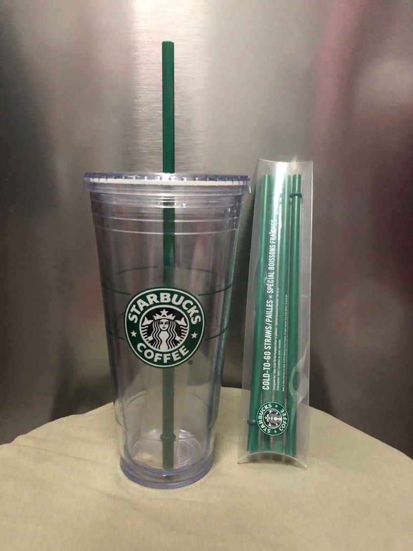 Starbucks Cold Cup Clear Grande Tumbler Traveler With Green Straw Logo -  16oz
