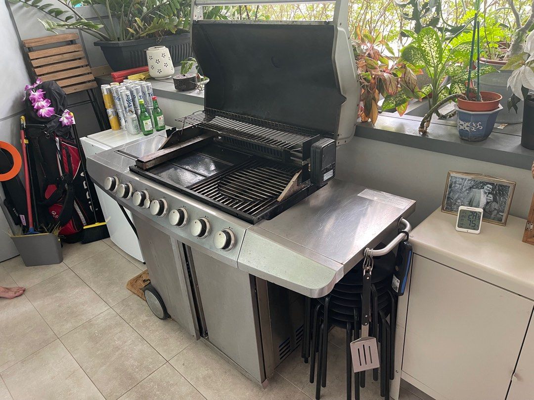 Well loved and used gas BBQ grill rotisserie TV Home