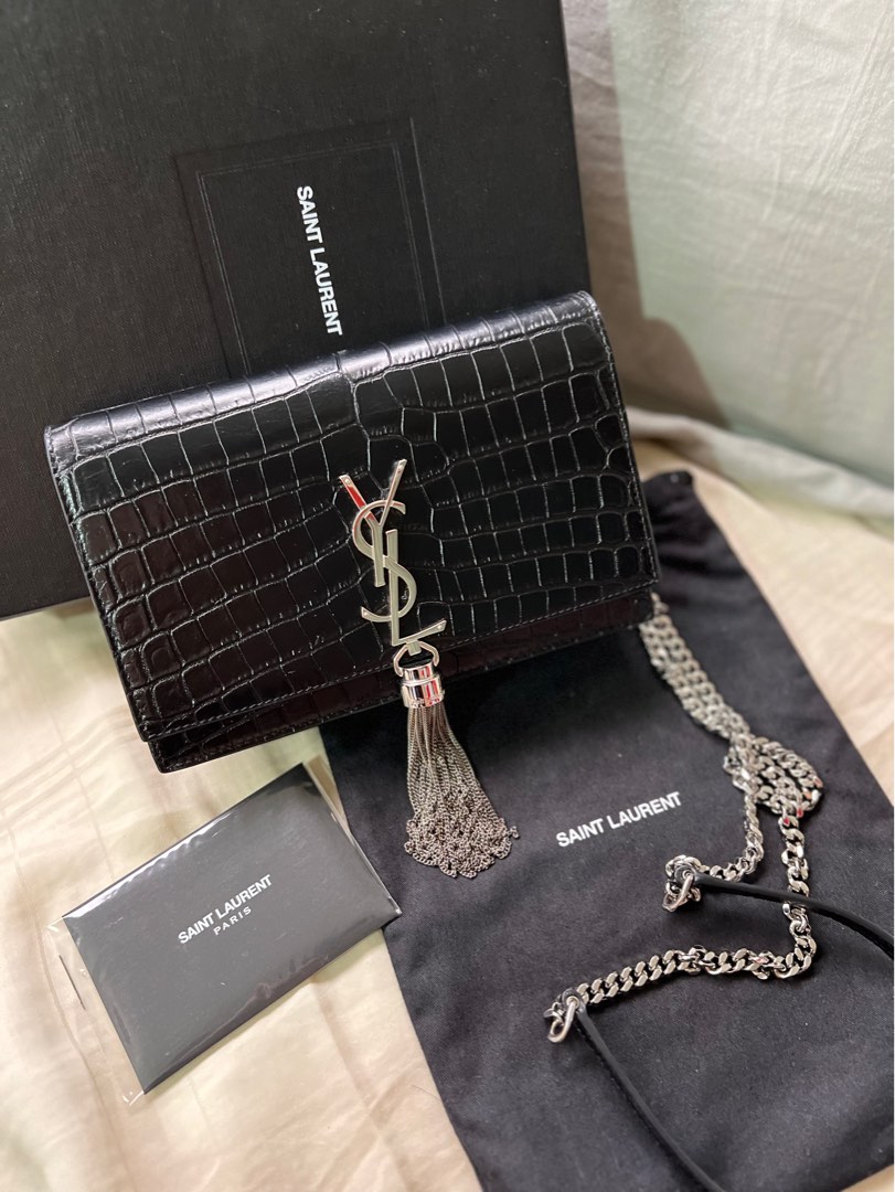 YSL Kate Chain Clutch Black w Silver tassel (Saint Laurent YSL Chain