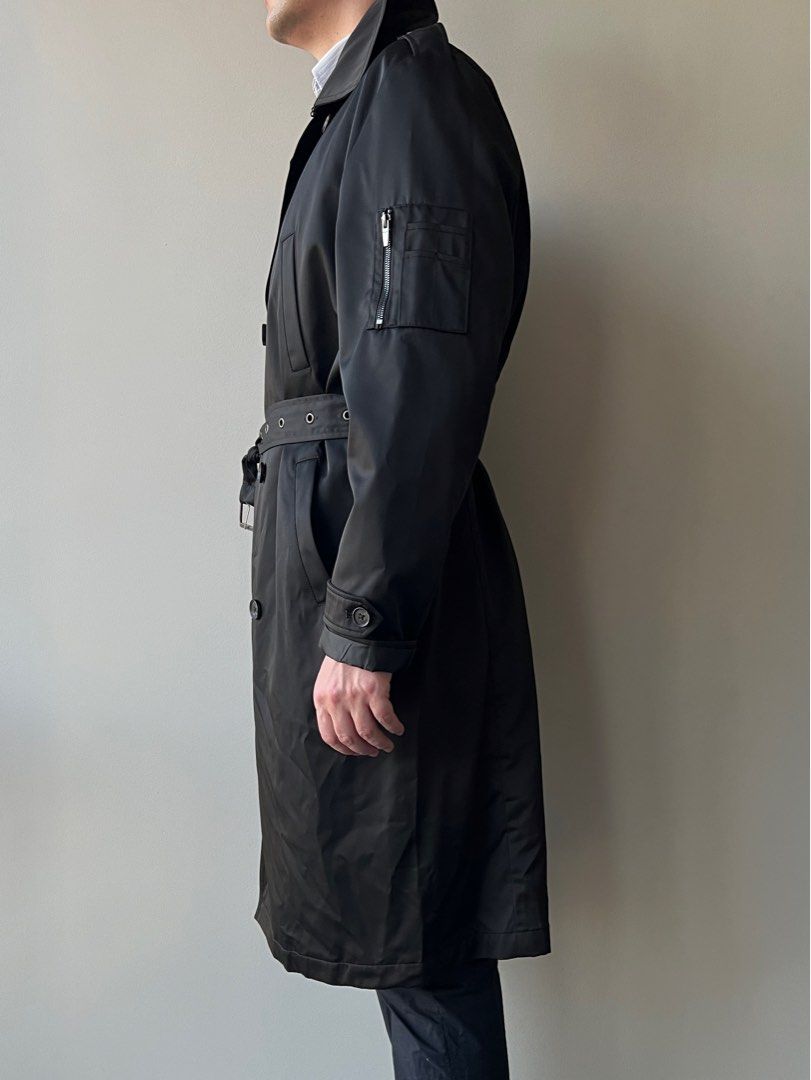 Mens black trench coat with belt discount
