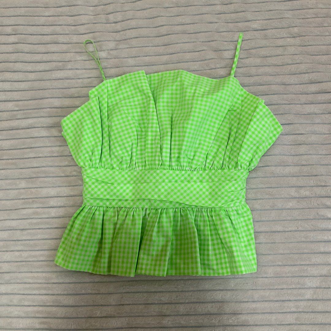 Check Print Peplum Top - Green