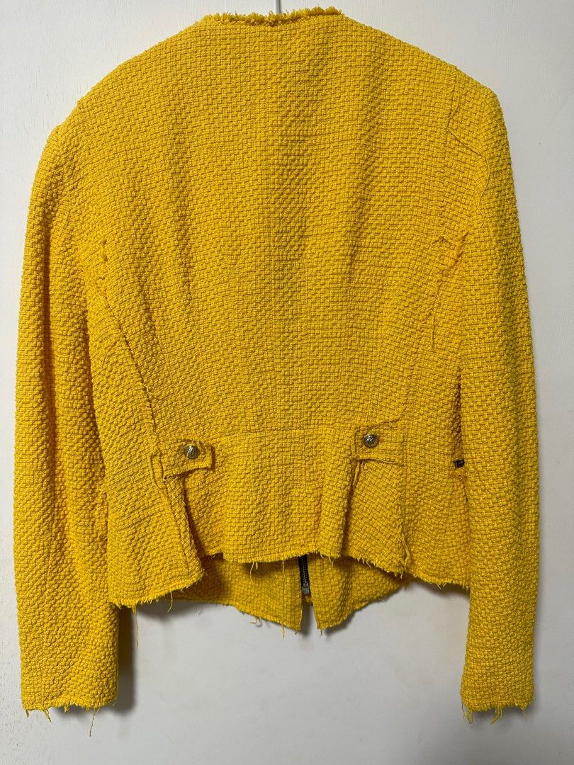 ZARA Yellow Tweed Jacket, Women's Fashion, Coats, Jackets and Outerwear
