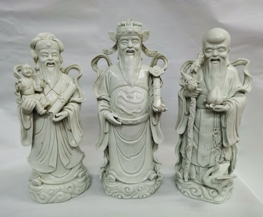 中国古玩　白磁福禄寿人物置物 德化白瓷老收藏福禄寿三星之寿星（15寸）1 SET, Hobbies & Toys