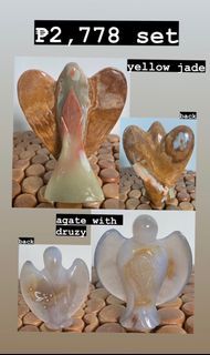 ANGEL gemstone carvings - yellow jade and agate with druzy