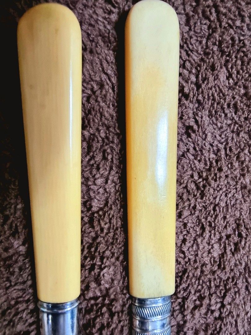 Antique Fish Knife and Fork (Category: Knives & Chopping Boards) located in Mandaluyong City. Submitted by selleyo (Listing ID 1228095972, Image 3). Description: Antique Fish Knife and Fork with Hallmark Markings Silver Wares Antiquity Wood Handle Highly Collectible.