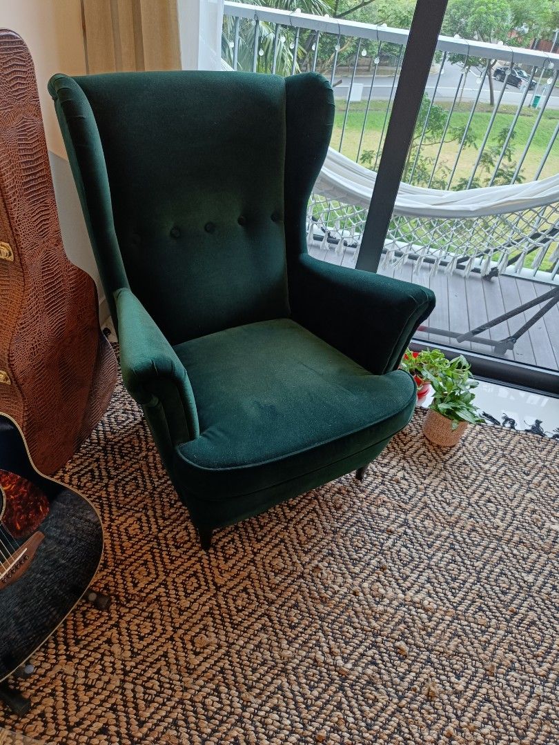 Armchair IKEA strandmon in green velvet Furniture Home Living