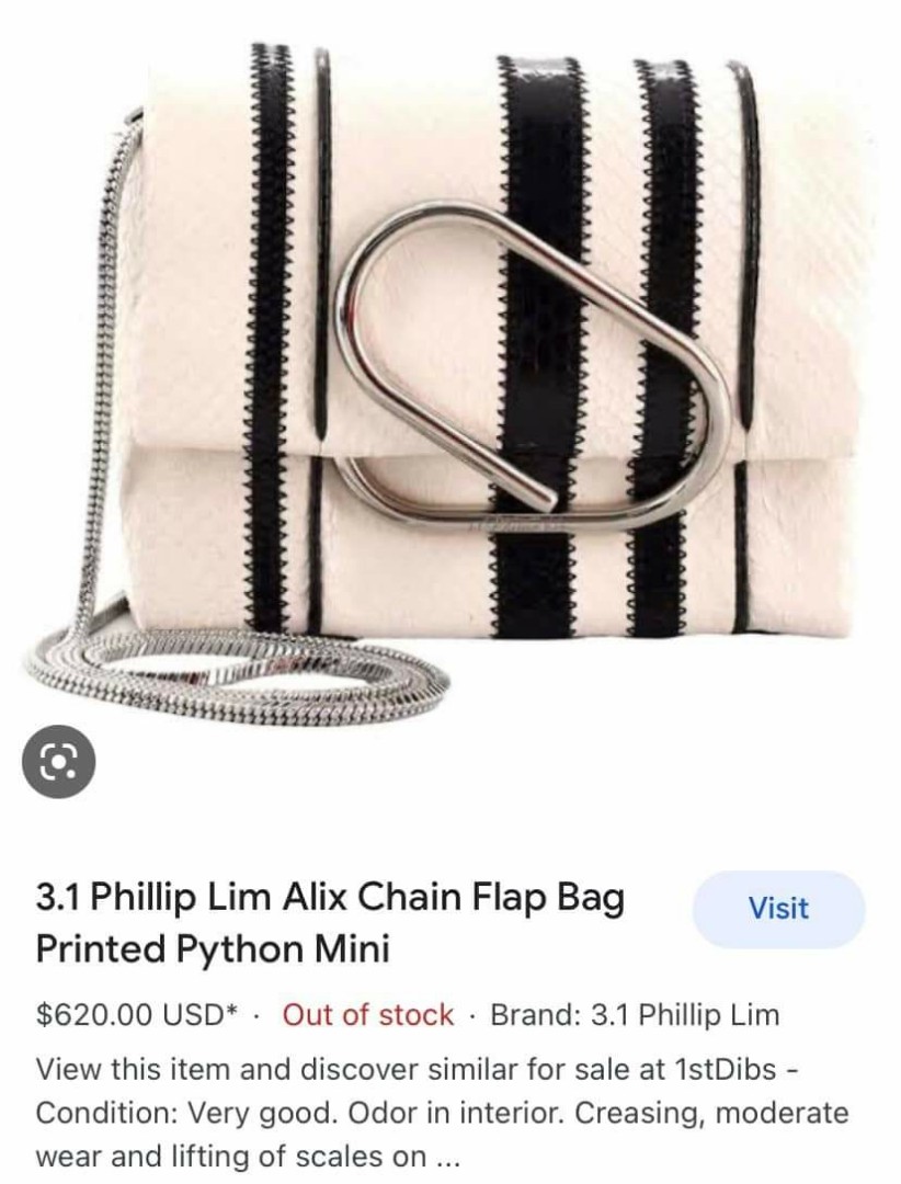 💯 Authentic 3.1 Phillip Lim Alix Chain flap bag printed phyton mini,  Luxury, Bags & Wallets on Carousell
