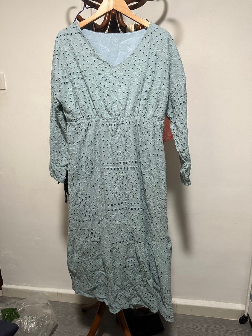 Analogie Eyelet Dress Three Quarter Sleeve - Light Blue main image 1