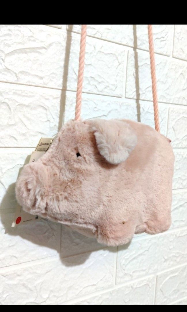 BNWT Zara pig pink fluffy fur sling crossbody bag kids