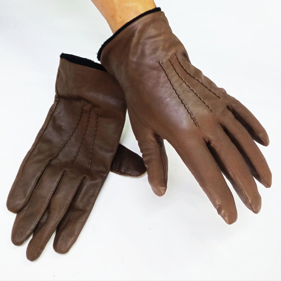 Brown Leather Gloves Men s Fashion Watches Accessories Gloves