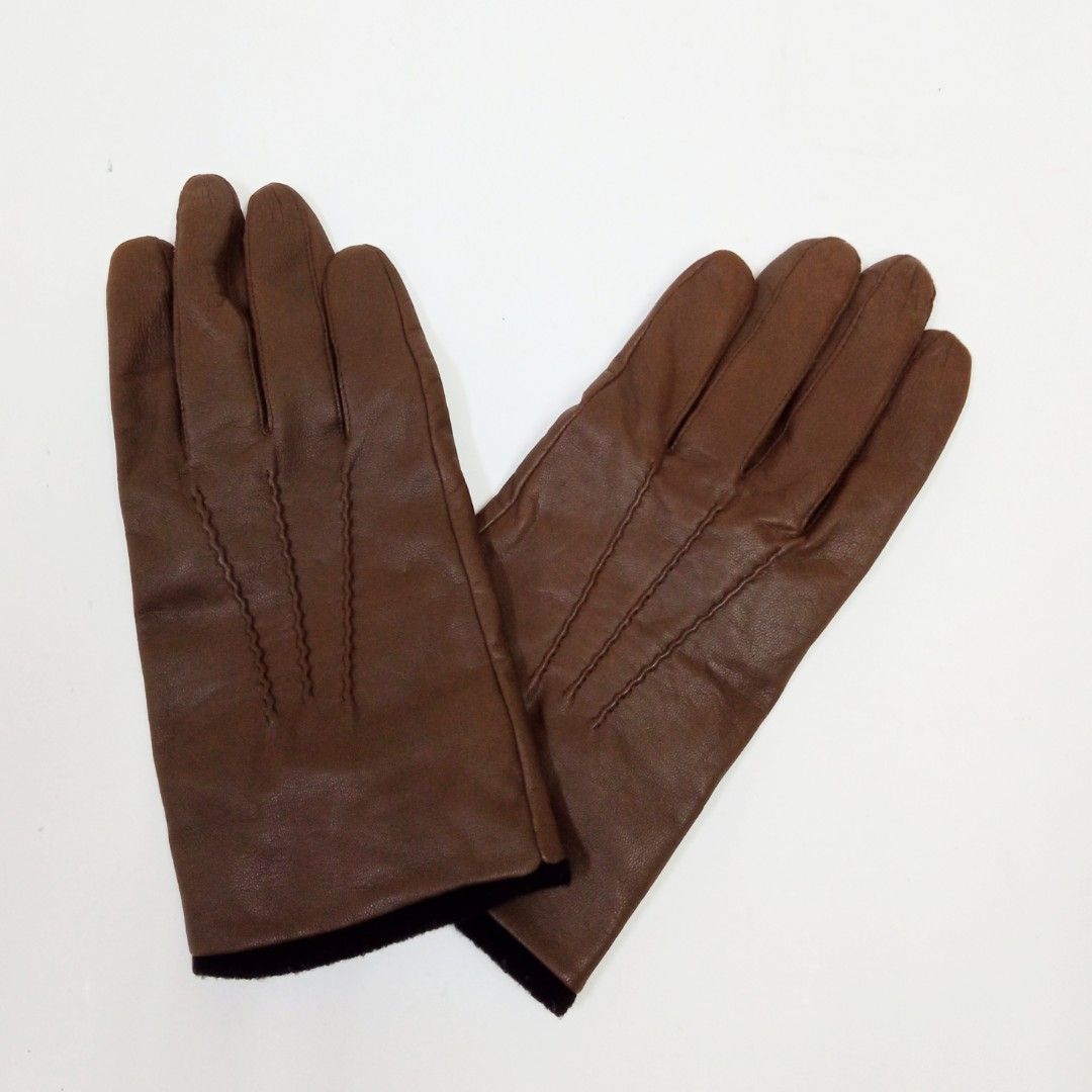 Brown Leather Gloves Men s Fashion Watches Accessories Gloves