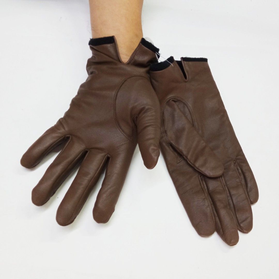Brown Leather Gloves Men s Fashion Watches Accessories Gloves