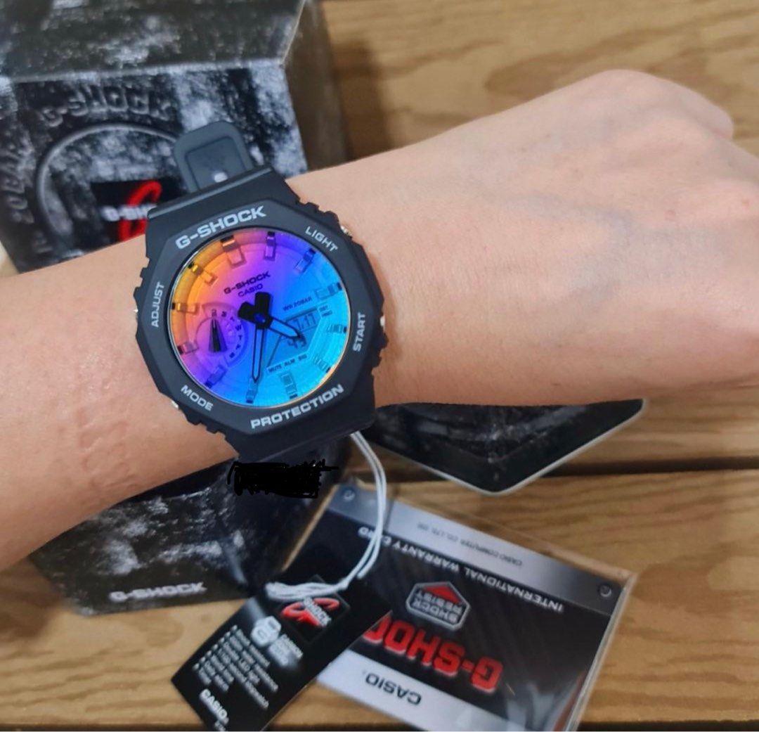 Casio G Shock GA 2100SR 1A Iridescent Color Series Black Resin Band Analog Digital Unisex Watch Octagonal CASIO