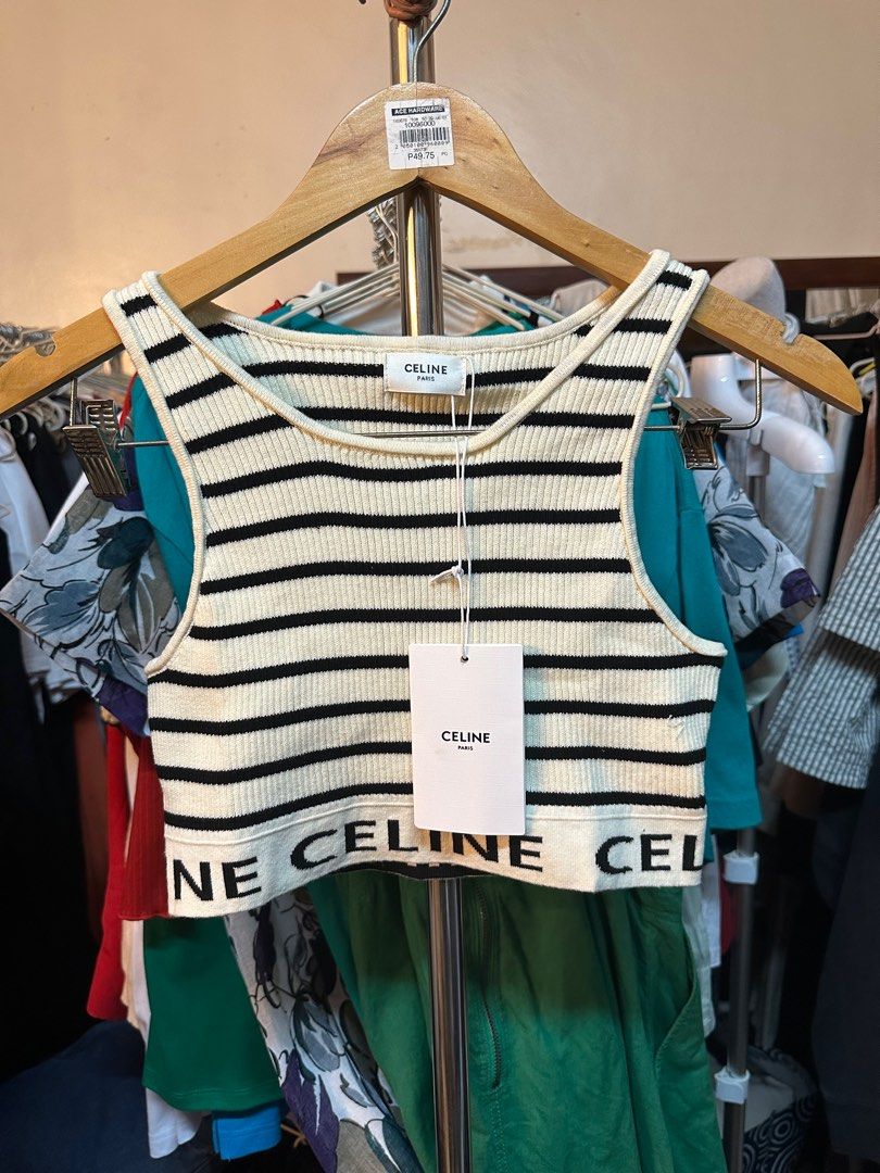 Celine Stripes Crop Top, Women's Fashion, Tops, Sleeveless on Carousell