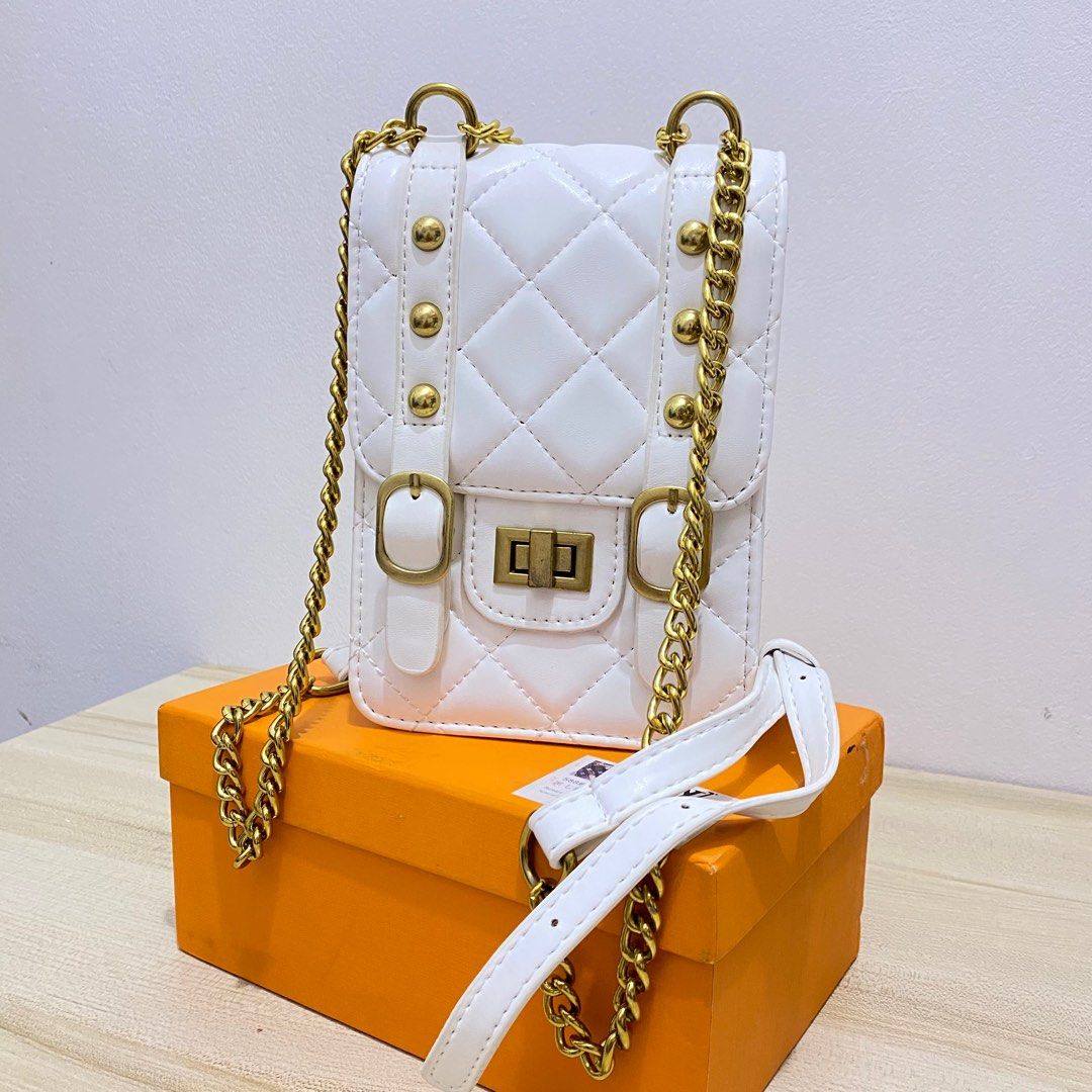 Class A - Chanel Inspired White Leather Chain Bag, Luxury, Bags & Wallets  on Carousell