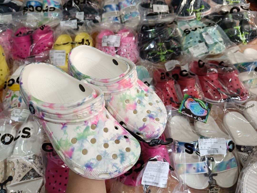 White tie dye crocs on sale