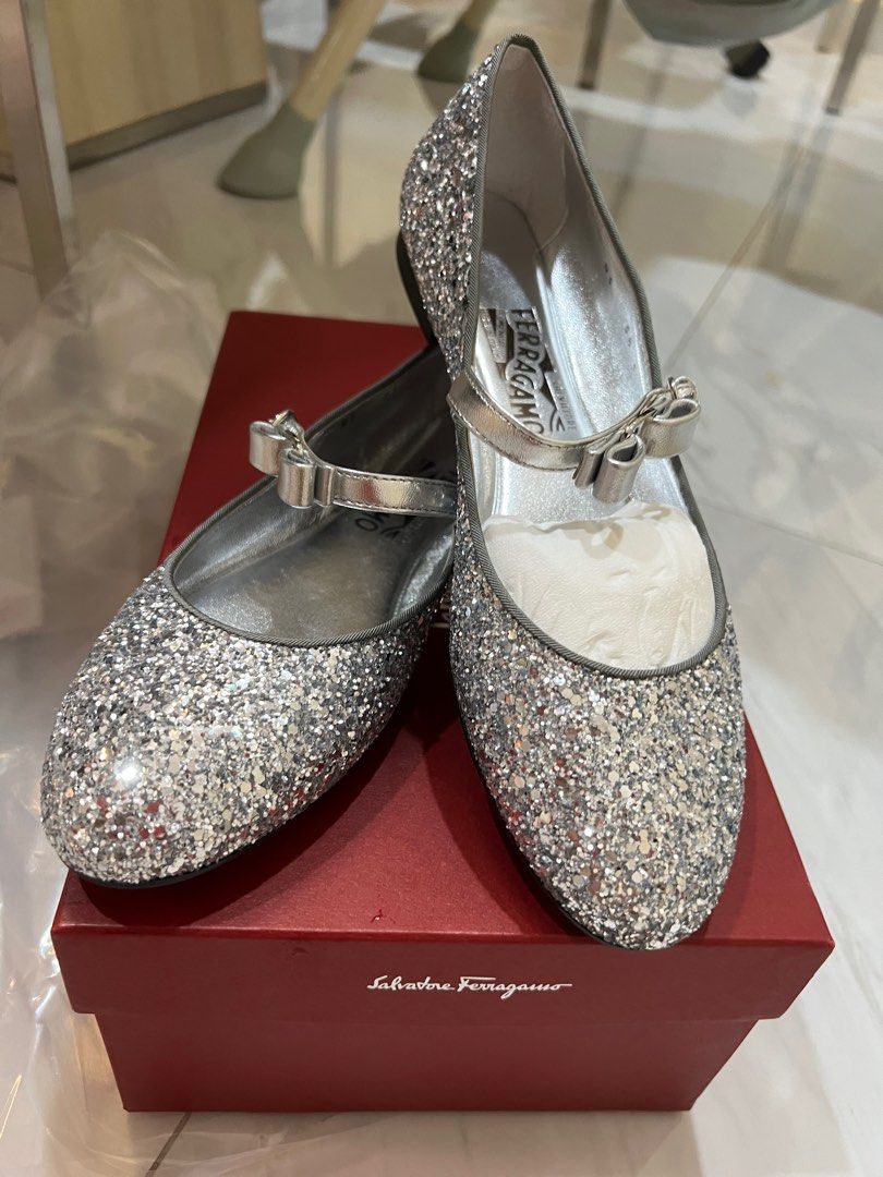 Ferragamo silver glitter shoes