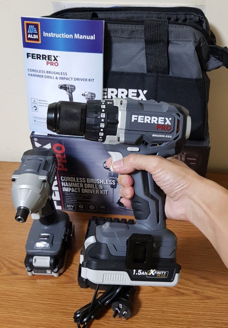 Ferrex pro 20c cordlesa brushless hammer drill driver and impact driver