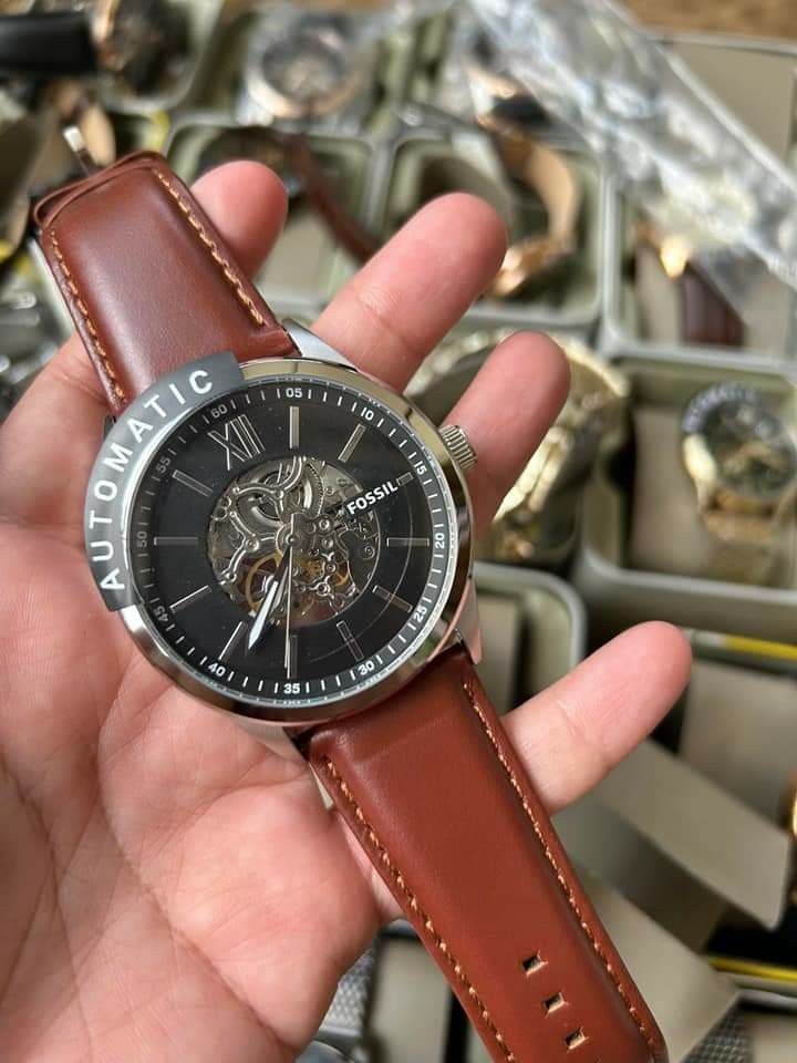 48mm flynn automatic black leather sales watch
