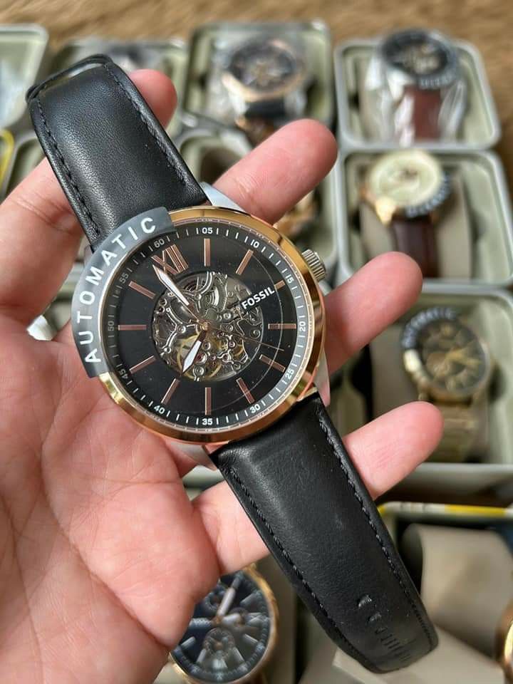 48mm flynn automatic black leather sales watch