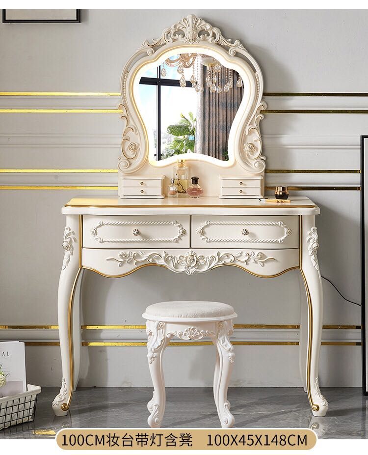 FREE DELIVERY 80cm 100cm 110cm European style dressing table with drawers LED mirror stool